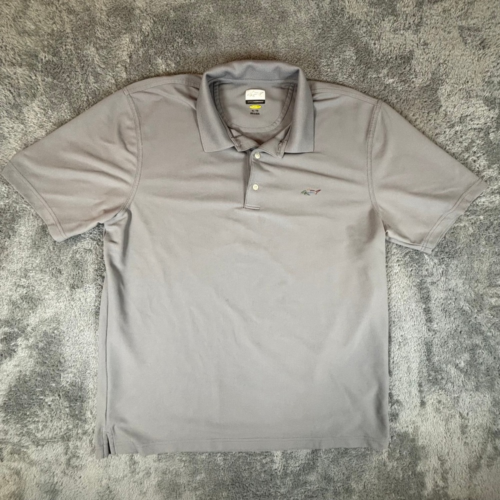 Greg Norman Play Dry Golf Polo Shirt Mens XL Gray Short Sleeve Shark Logo